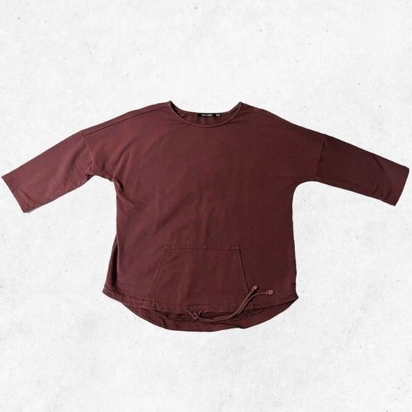 Doe & Rae Women‎ Size M Sweatshirt Red Brown Pullover 3/4 Sleeves Front Pocket - Picture 1 of 9